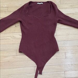 Burgundy Textured Long Sleeve Bodysuit